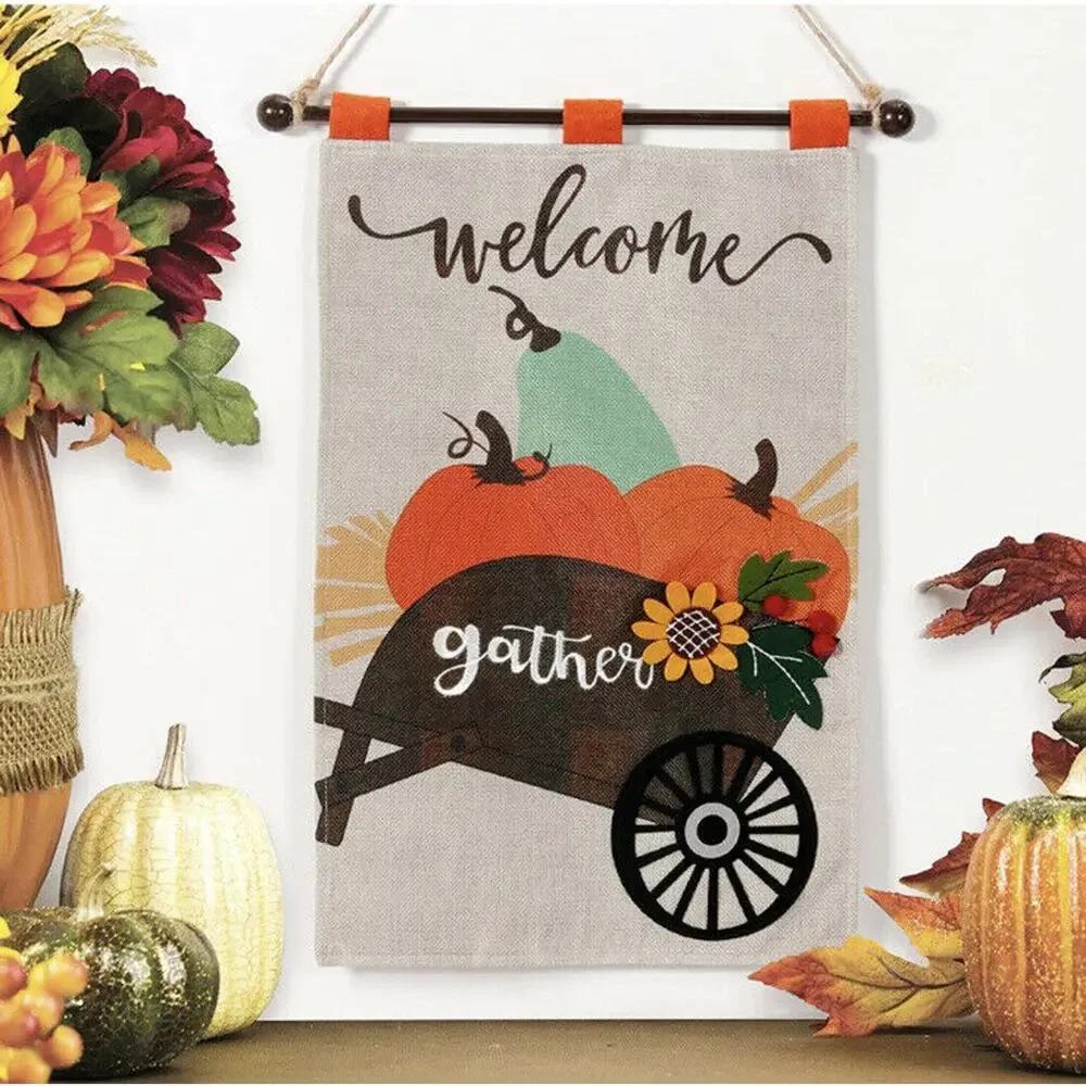 Thanksgiving Day Hanging Flag Banner Burlap Wall Art Decor Thanks Pumpkin